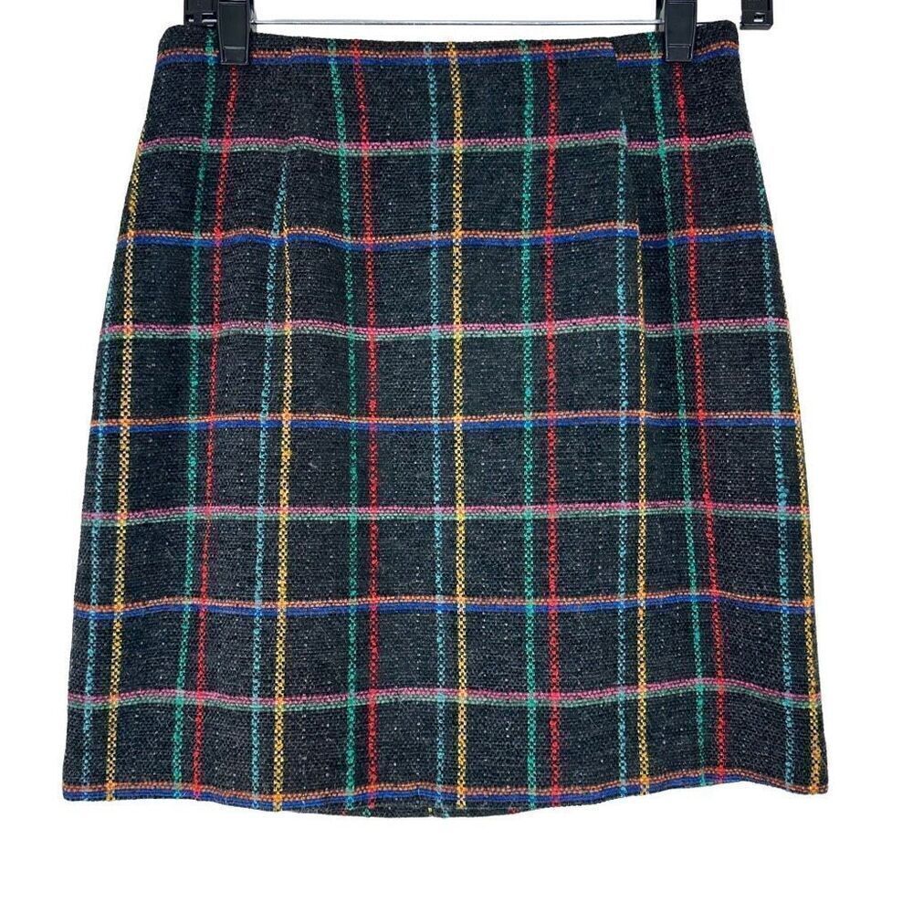 Vintage Express Tricot Wool Blend Colorful Plaid Mini Skirt Womens 7 Preppy Chic